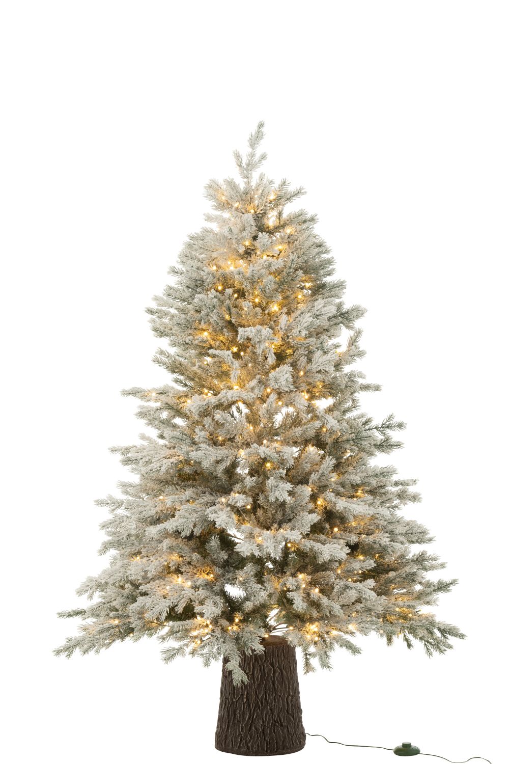 J-Line - Kunstkerstboom met 600 LED & Houten Basis - kunststof - donkergroen/besneeuwd - 150 cm (geen verzending/enkel afhalen) - Afbeelding 2
