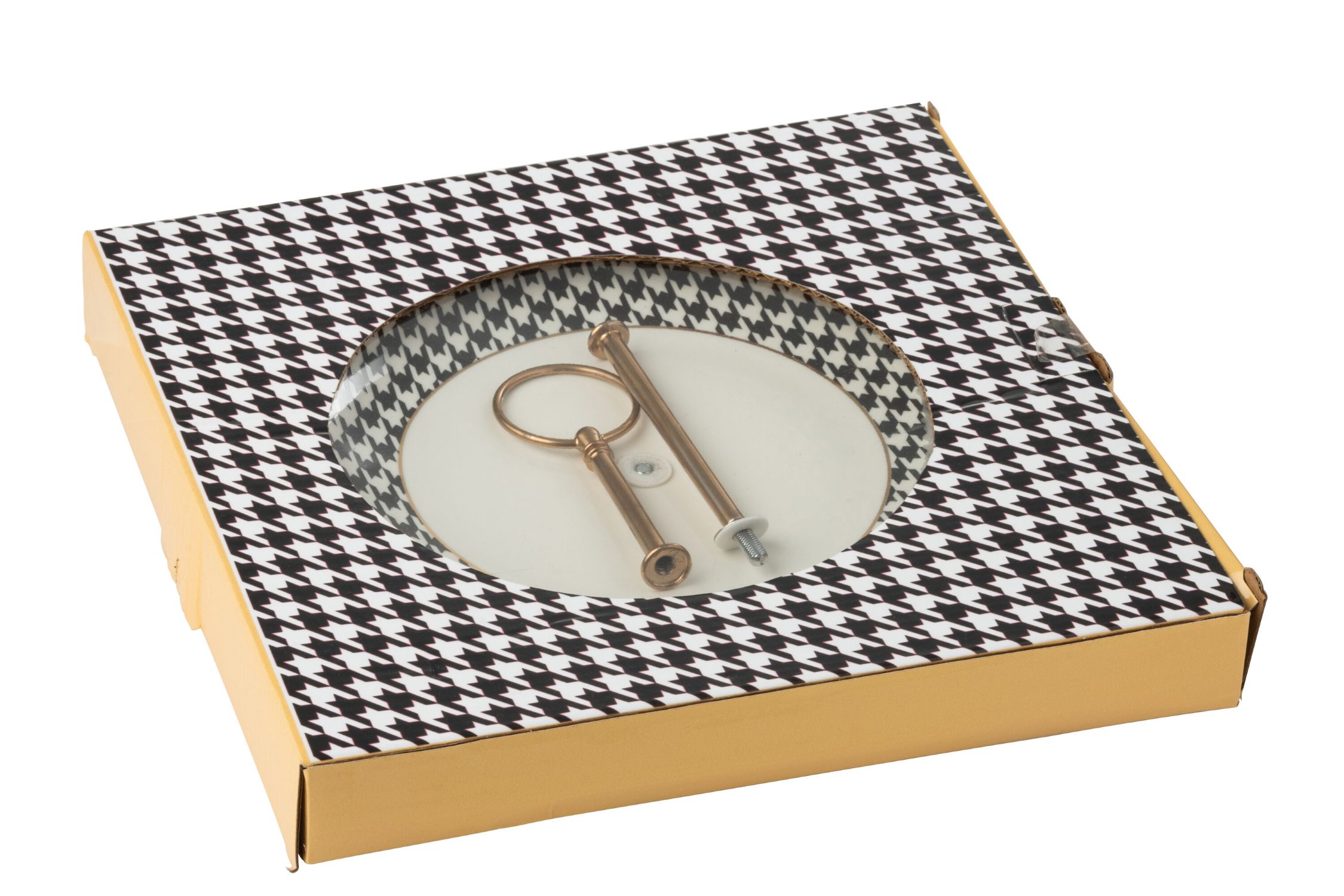 j-line - Taarthouder op Voet – 2-delig – Pied-de-Poule – Porselein – Wit/Zwart - Ø 27 H 24 - Afbeelding 3