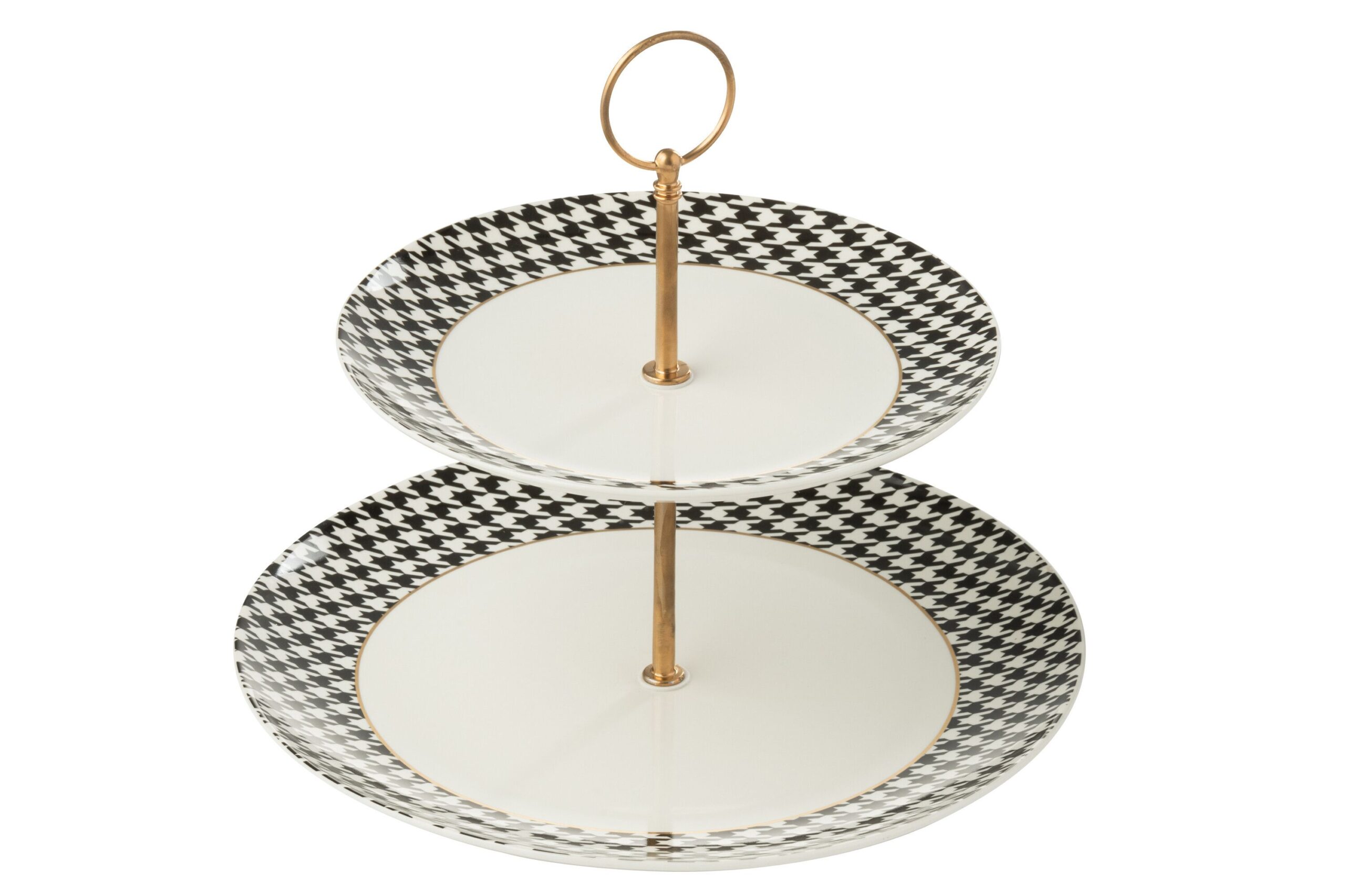 j-line - Taarthouder op Voet – 2-delig – Pied-de-Poule – Porselein – Wit/Zwart - Ø 27 H 24 - Afbeelding 2