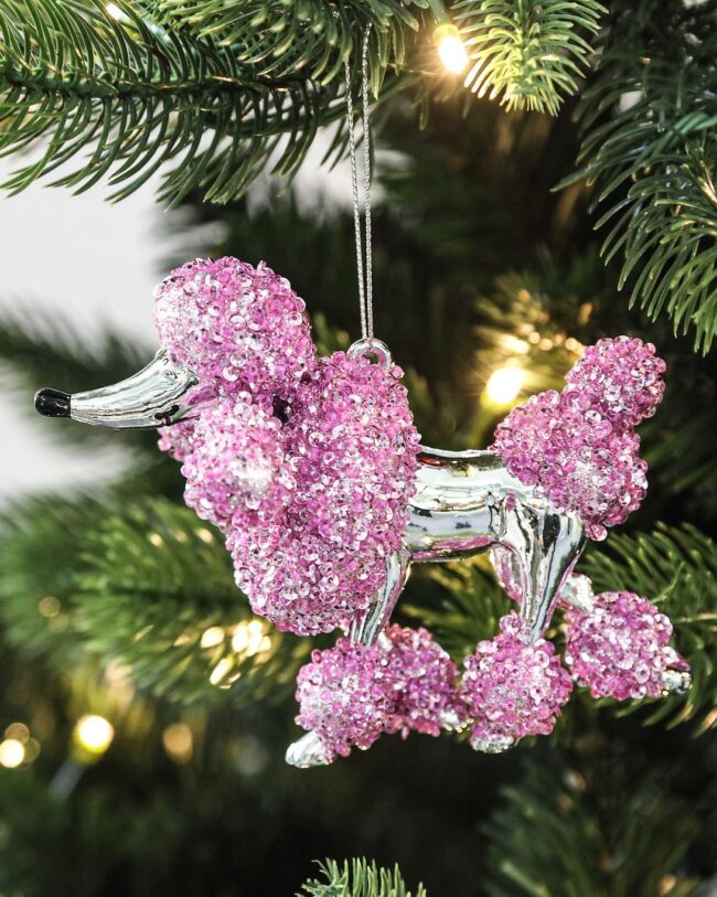 PTMD - kersthanger Manoushka poedelhanger - metaal - chroom/roze - 10 × 4 × 12 cm