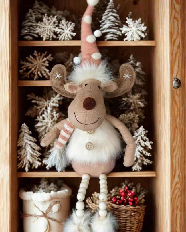 La Galleria - Zittende eland - roze & beige - polyester - h 42 cm