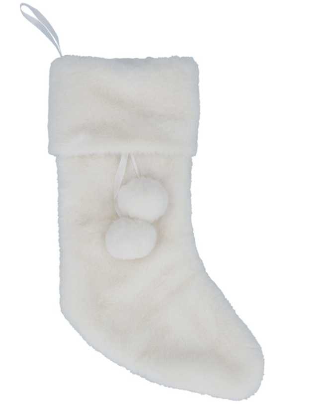 Gisela Graham - witte Kerstsok met Pompons - imitatiebont - H 42 cm