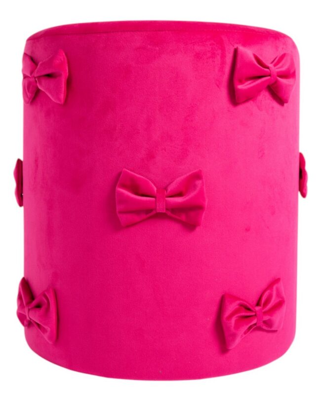 Mars & More – fluwelen poef met strikken – Fuchsia – polyester – 35×35×40 cm