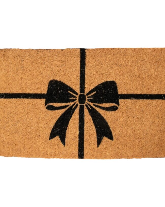Mars & More – Deurmat kokos handgeweven – Naturel met zwarte strik – 75 cm