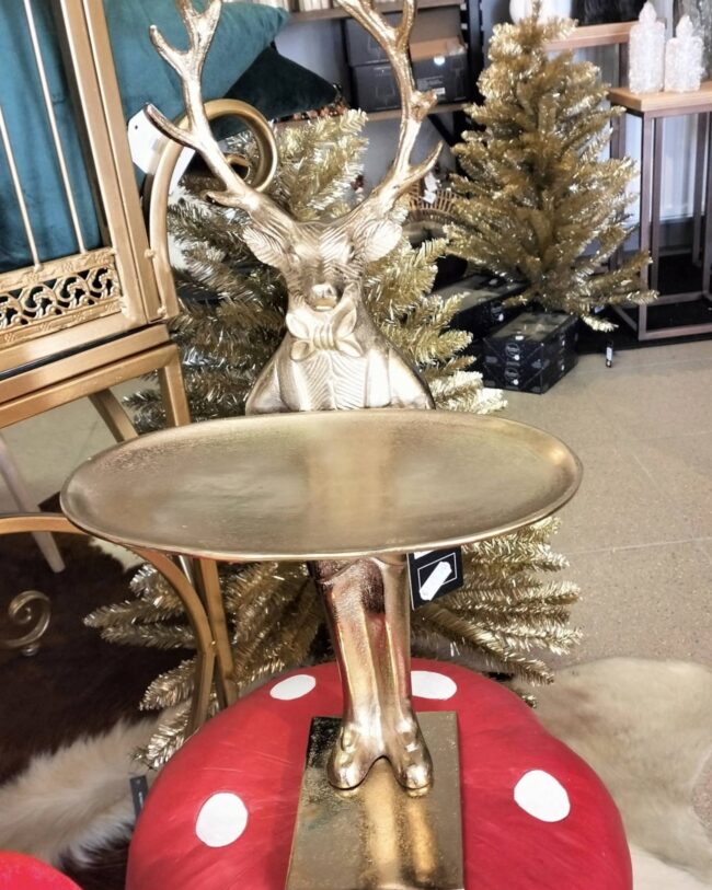 Countryfield - Staand Hert met Dienblad - Aluminium - Goud - L 20 x B 26 x H 51 CM