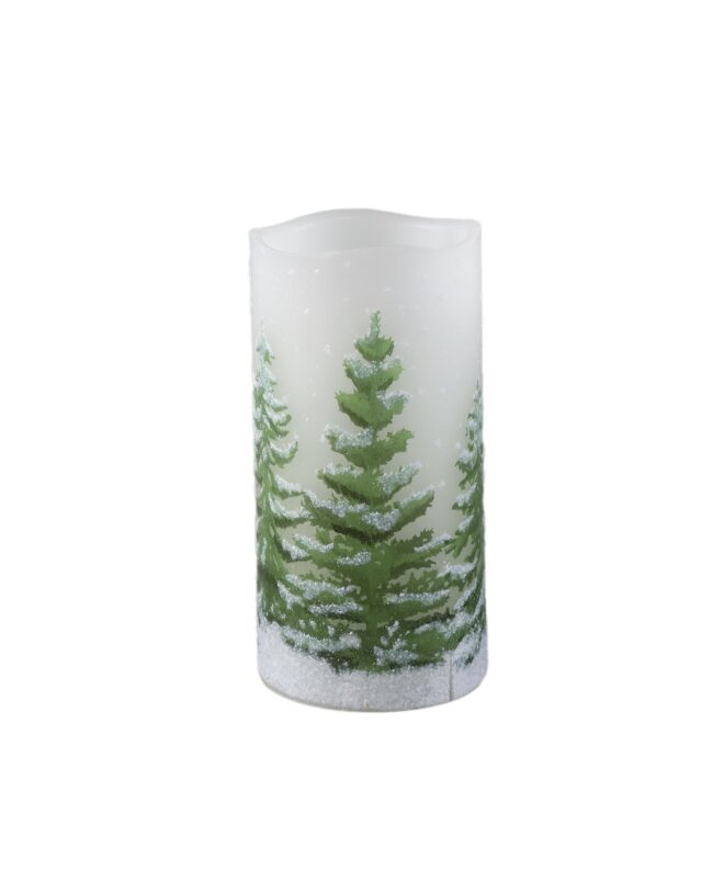 PTMD - LED kaars Met KERSTBOOMPrint - Groen - L - H15 x D7,5 cm