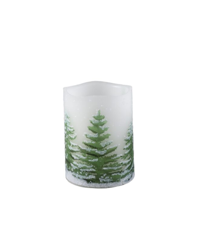 PTMD - LED kaars Met KERSTBOOMPrint - Groen - s - H10 x D7,5 cm