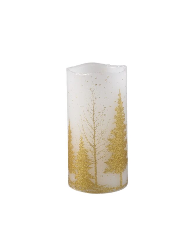 PTMD - LED kaars Met KERSTBOOMPrint - Goud - l - H15 x D7,5 cm