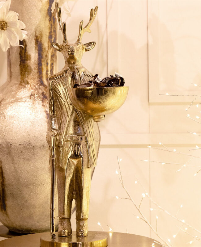 Countryfield - Staand Hert met Schaal – Aluminium -Goud (L23B20H50CM)