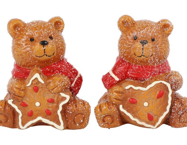 Countryfield - Zittend Beertje met Hartje of Ster - kunsthars - Bruin - L 7 x B 6 x H 7,5 CM