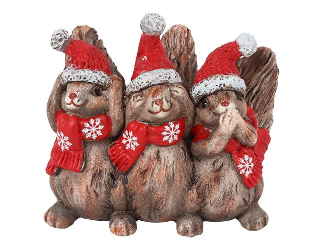 Countryfield - Eekhoorns met Kerstmuts - Horen, Zien & Zwijgen - kunsthars -  L 11 x B 5 x H 8,5 CM
