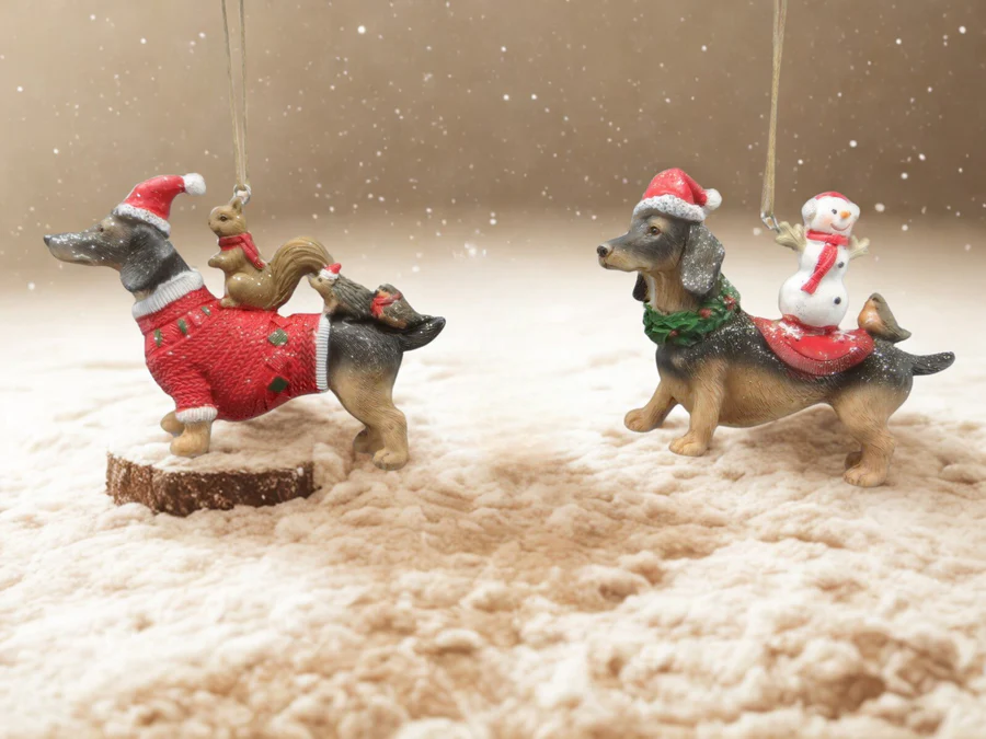 La Galleria - Kersthanger Teckel - kunsthars - h 10 cm - Assortiment van 2/prijs per stuk