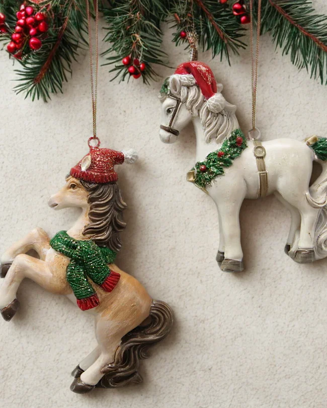 La Galleria – Kersthanger Paard - KUNSTHARS - h 8 & h 10 cm - Assortiment van 2/ VERKOCHT PER STUK)