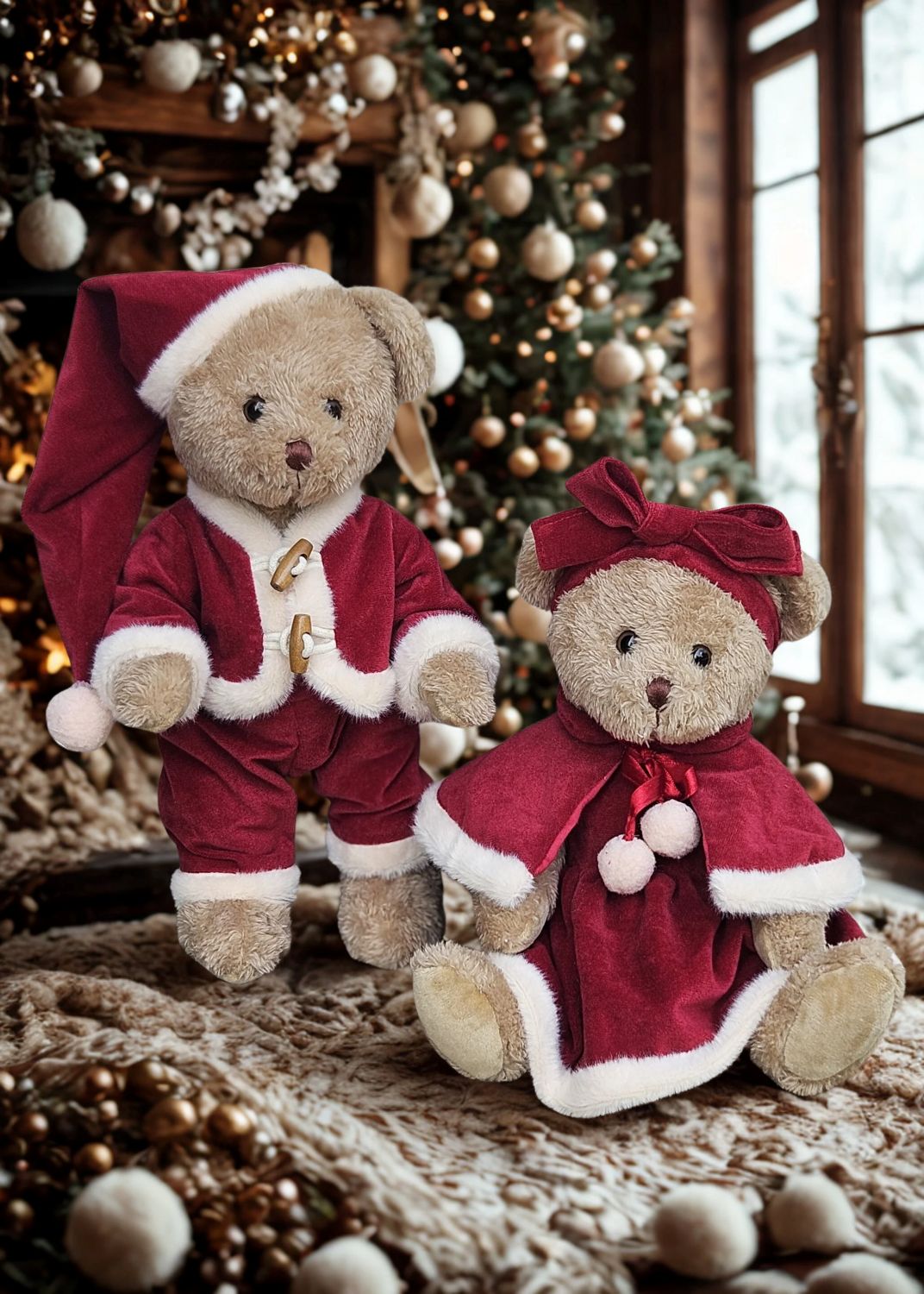 La Galleria - Koppel Beertjes in Kerstoutfit - h 30 cm - Afbeelding 2