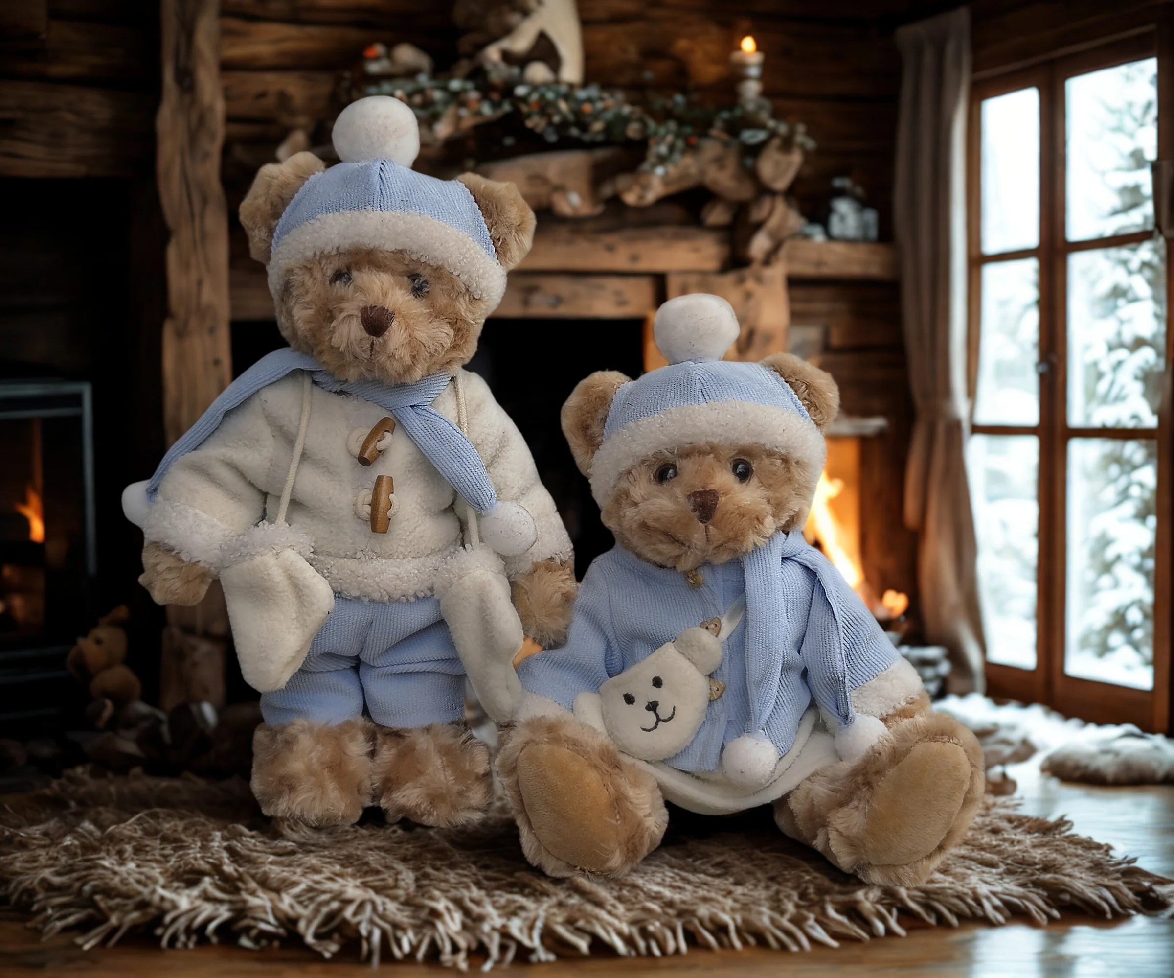 La Galleria - Koppel Beertjes in Lichtblauwe Winteroutfit - h 30 cm - Afbeelding 4