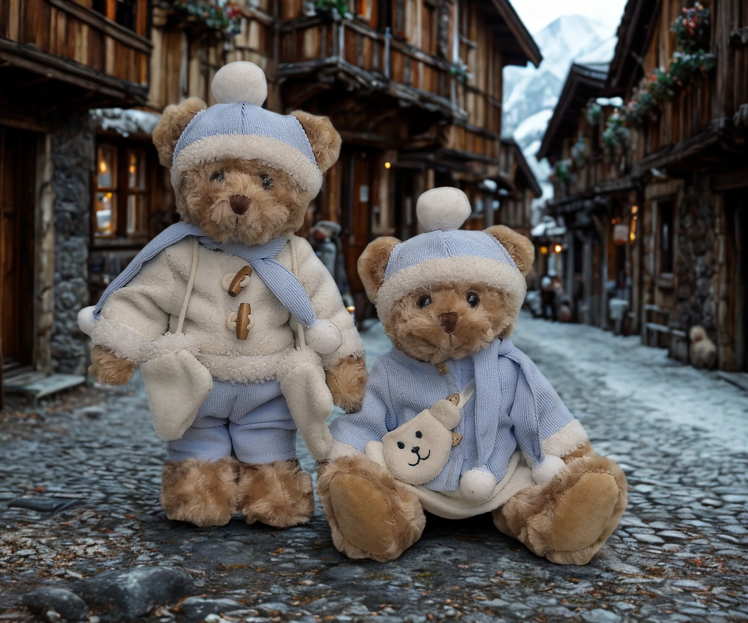 La Galleria - Koppel Beertjes in Lichtblauwe Winteroutfit - h 30 cm - Afbeelding 3