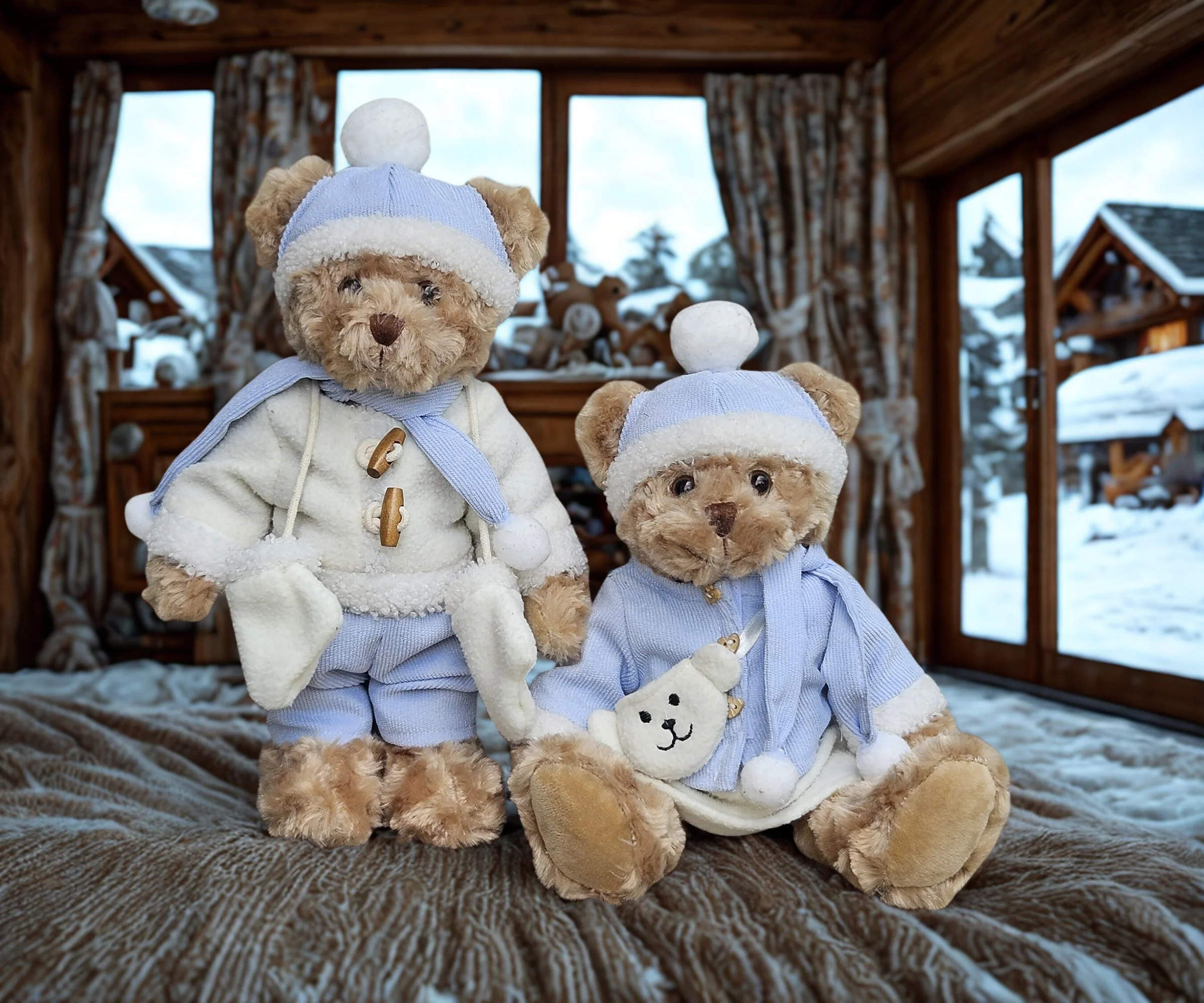 La Galleria - Koppel Beertjes in Lichtblauwe Winteroutfit - h 30 cm - Afbeelding 2