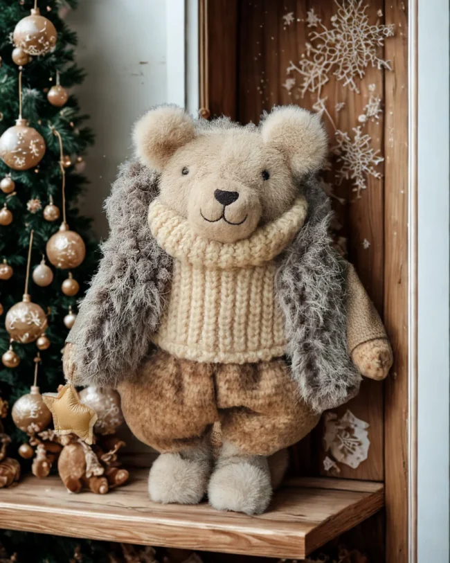 La Galleria - Staande Beer met Beige Coltrui - h 33 cm