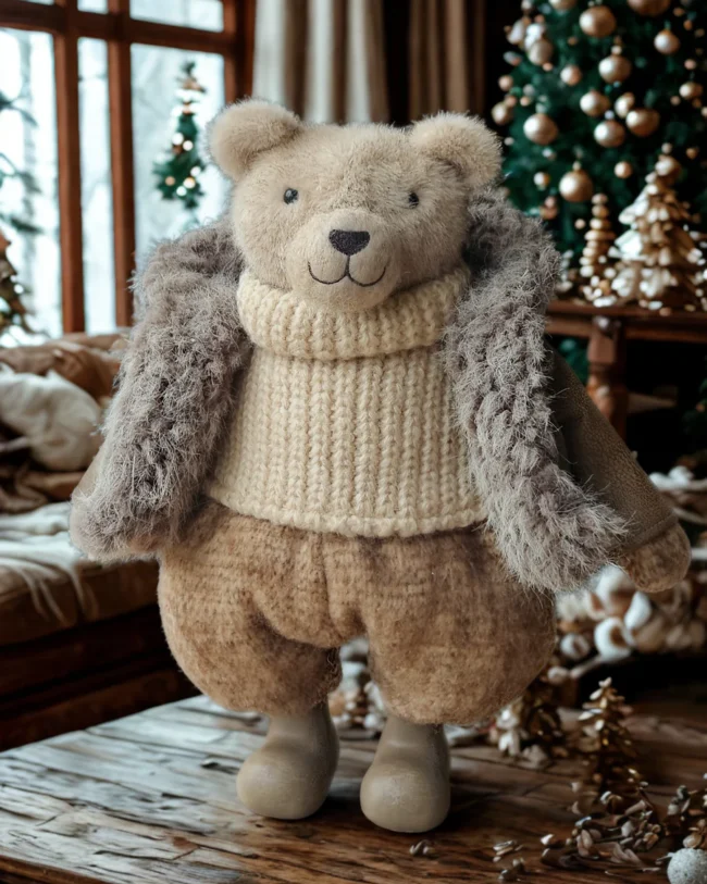 La Galleria - Staande Beer met Beige Coltrui - H 38 cm