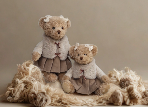 La Galleria - Meisjesbeer met Beige Outfit en Fluffy Jasje - H 25 CM