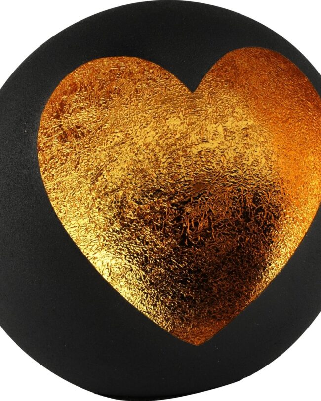 Decoratief – Theelichthouder met Open Hart - Zwart/Goud – Metaal – 21 × 12 × 22 cm