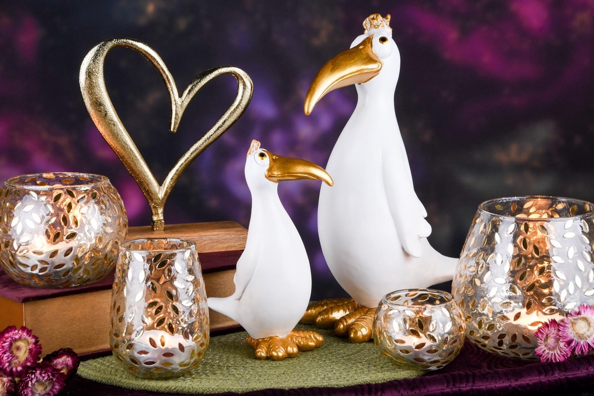 Decoratief - verguld Hart op houten Voet - 19 x 6 x 23 cm