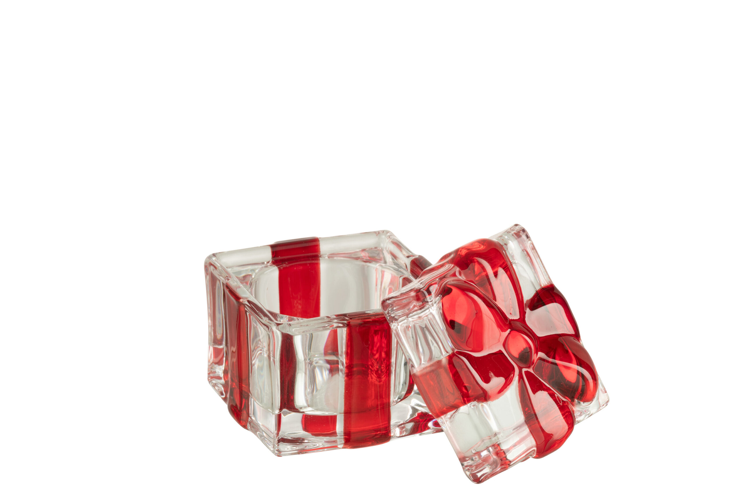 Theelichthouder - bewaardoos - j-line - Glas - Rood - S - 5,7 × 5,7 × 5,5 cm - Afbeelding 2