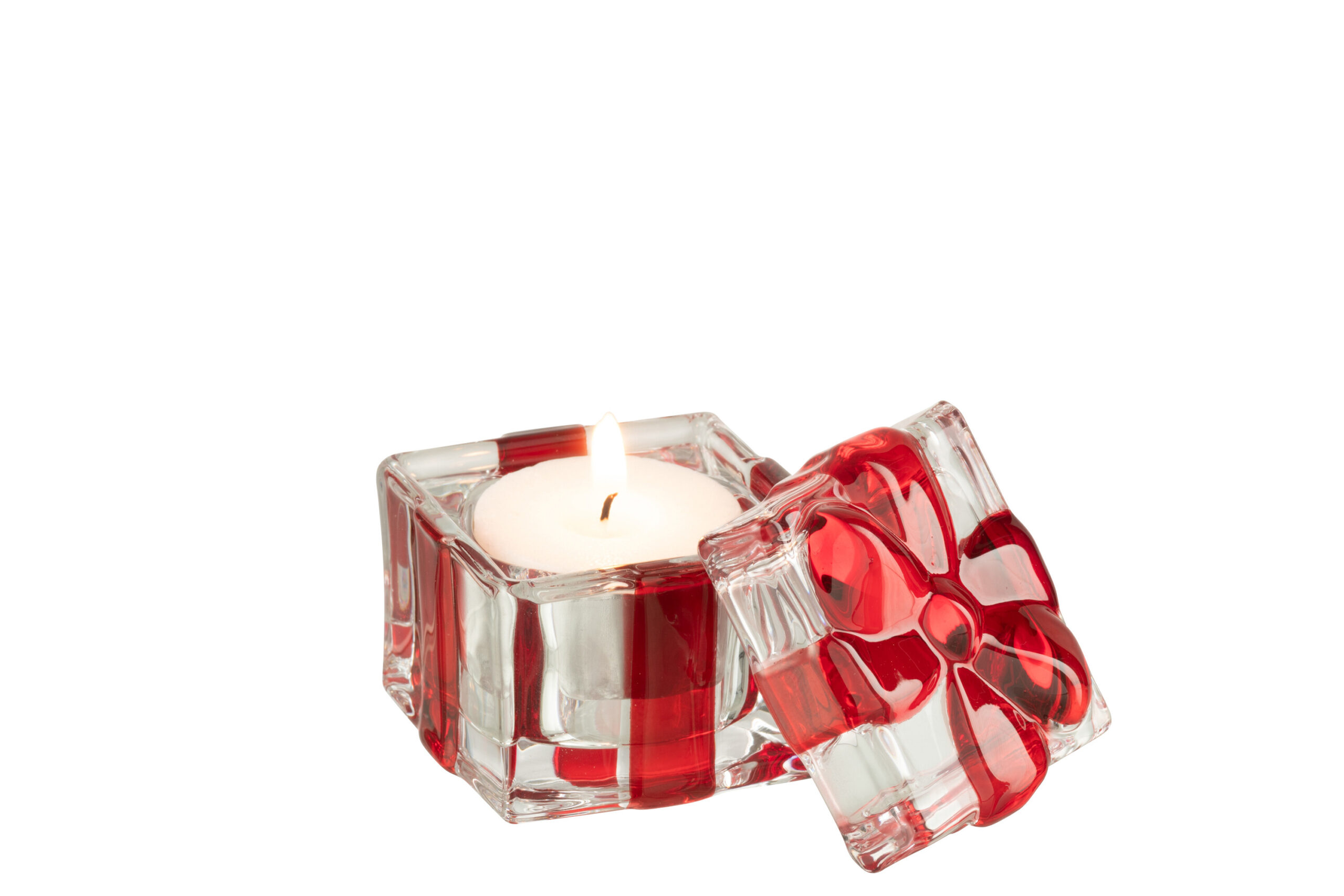 Theelichthouder - bewaardoos - j-line - Glas - Rood - S - 5,7 × 5,7 × 5,5 cm - Afbeelding 3