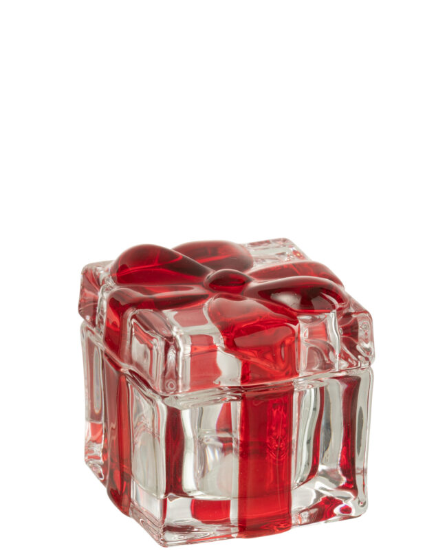 Theelichthouder - bewaardoos - j-line - Glas - Rood - S - 5,7 × 5,7 × 5,5 cm