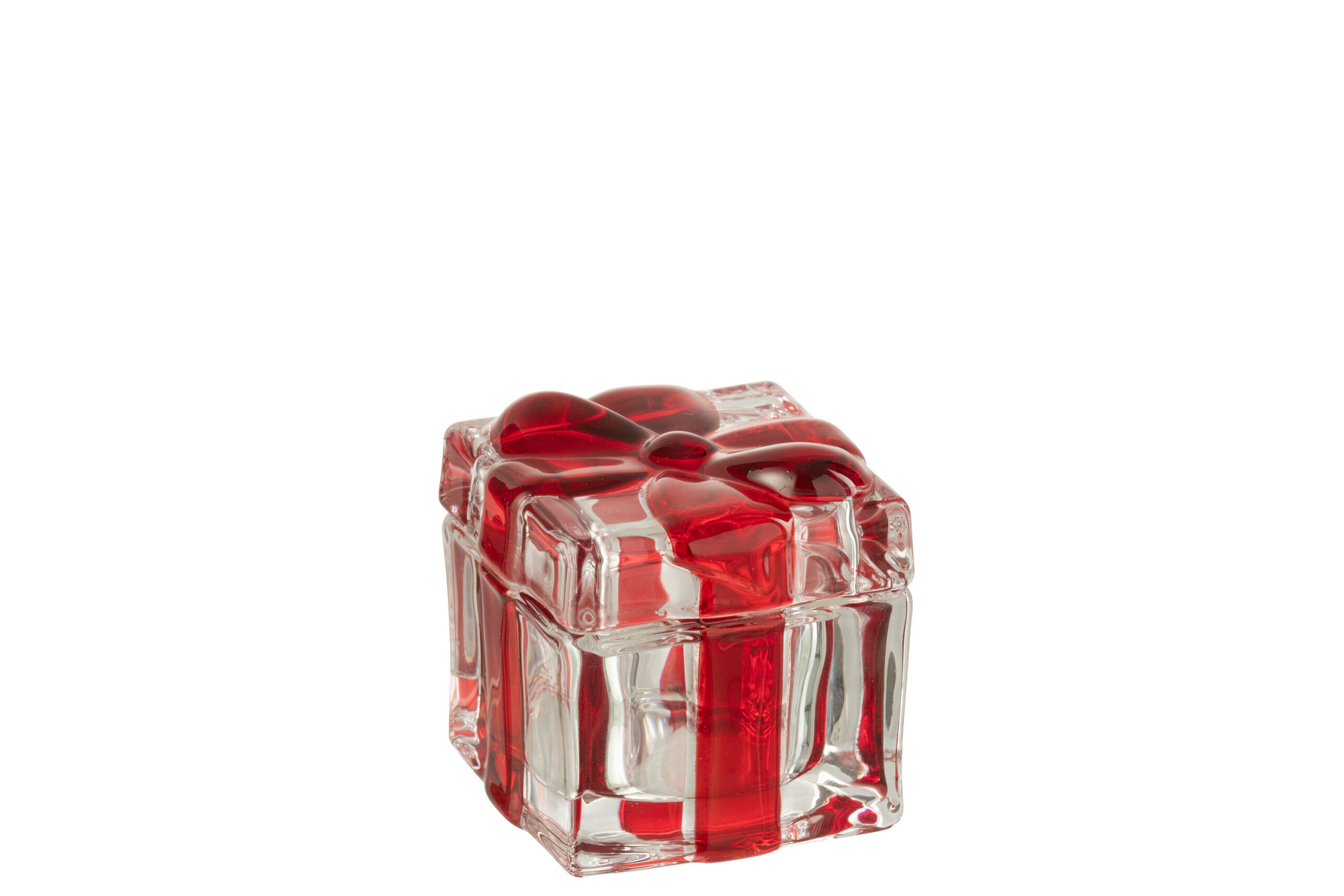 Theelichthouder - bewaardoos - j-line - Glas - Rood - S - 5,7 × 5,7 × 5,5 cm