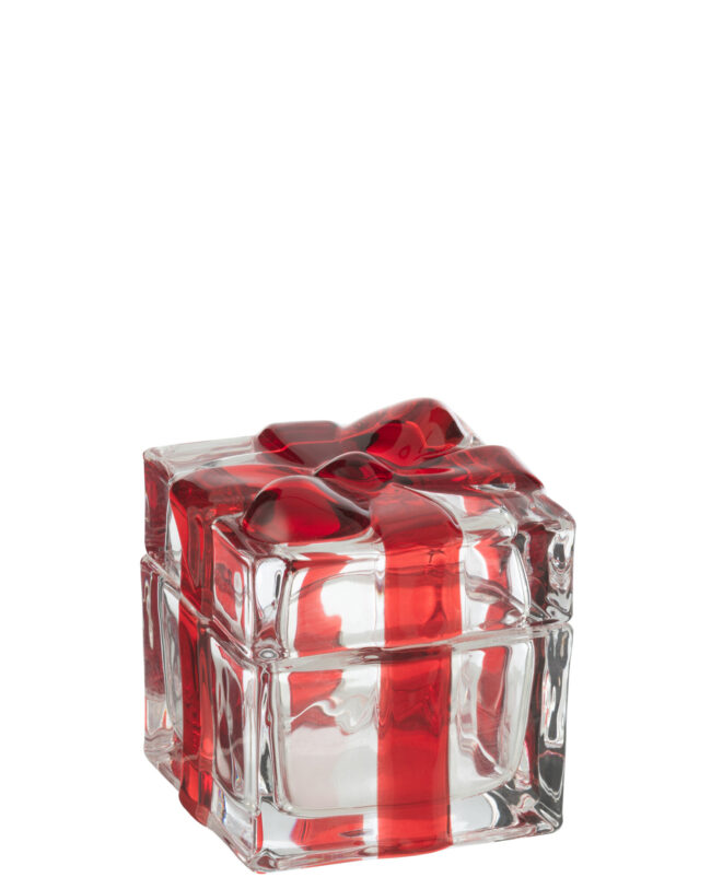 Theelichthouder - bewaardoos - j-line - Glas - Rood - M - 8,5 × 8,5 × 9 cm