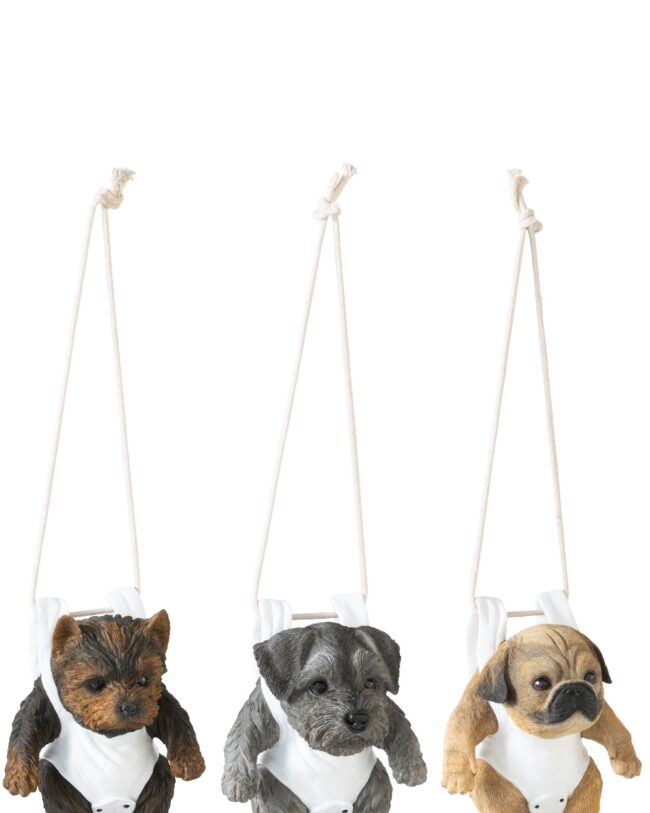j-line - Hond met Luier – Hangend Decoratief Beeldje - 15 x 12,5 x 19,5 cm - Assortiment van 3/prijs per stuk