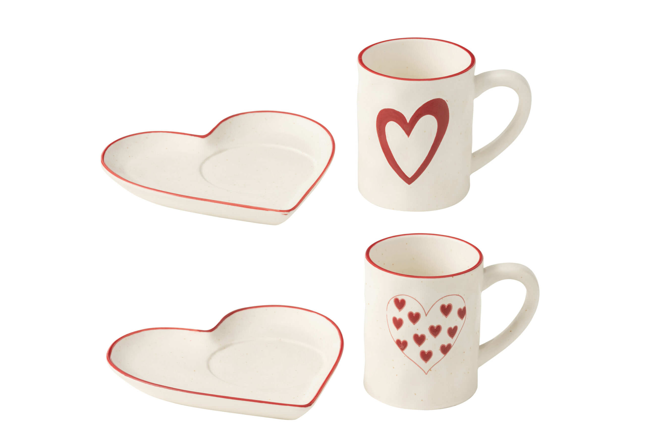 j-line - Kopjes & Borden – Porselein met Hartenmotief - Assortiment van 2/prijs per stuk - Afbeelding 3