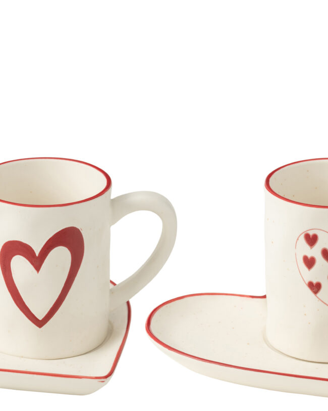 j-line - Kopjes & Borden – Porselein met Hartenmotief - Assortiment van 2/prijs per stuk