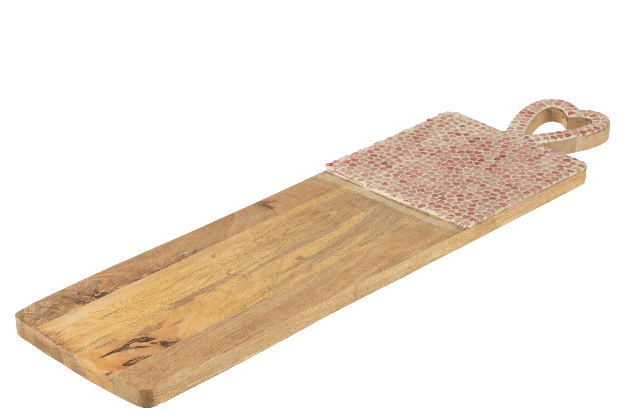 dienblad/plank - j-line - Mangohout met Hartjesmozaïek - Roze - 70 x 20 cm