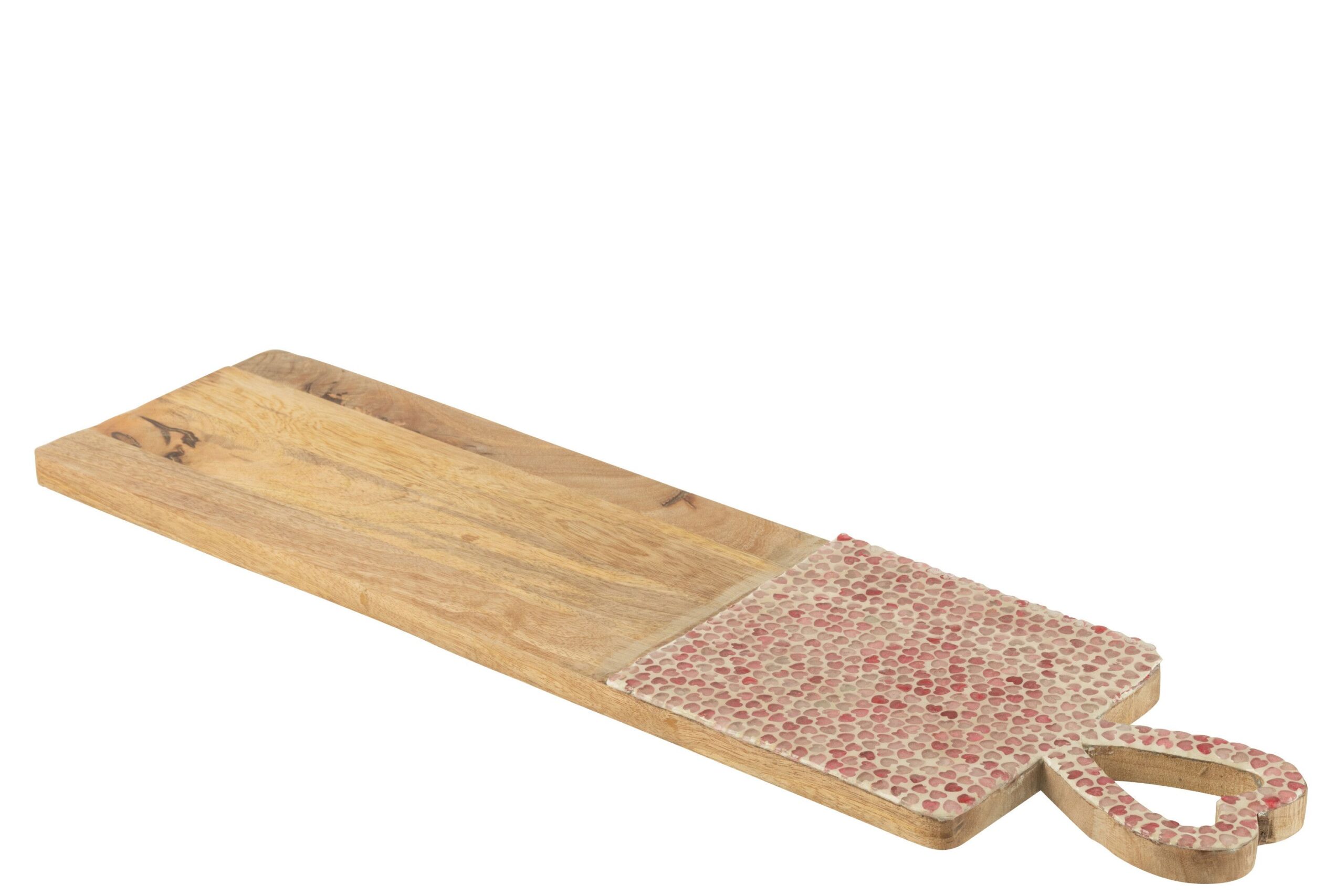 dienblad/plank - j-line - Mangohout met Hartjesmozaïek - Roze - 70 x 20 cm - Afbeelding 5
