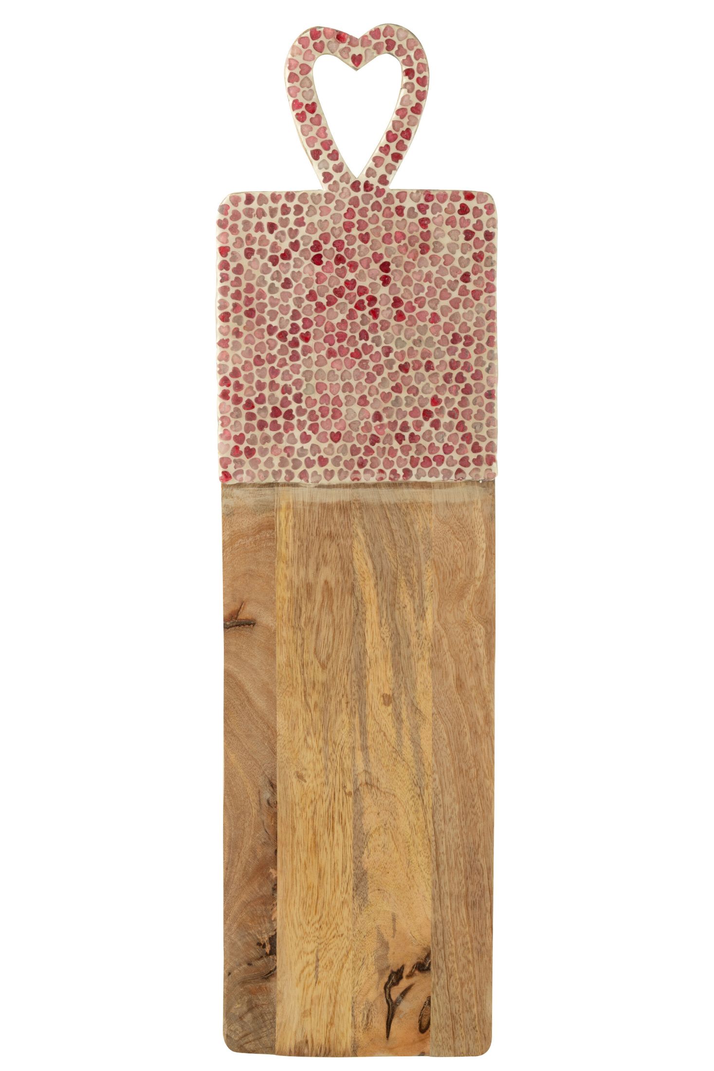 dienblad/plank - j-line - Mangohout met Hartjesmozaïek - Roze - 70 x 20 cm - Afbeelding 4