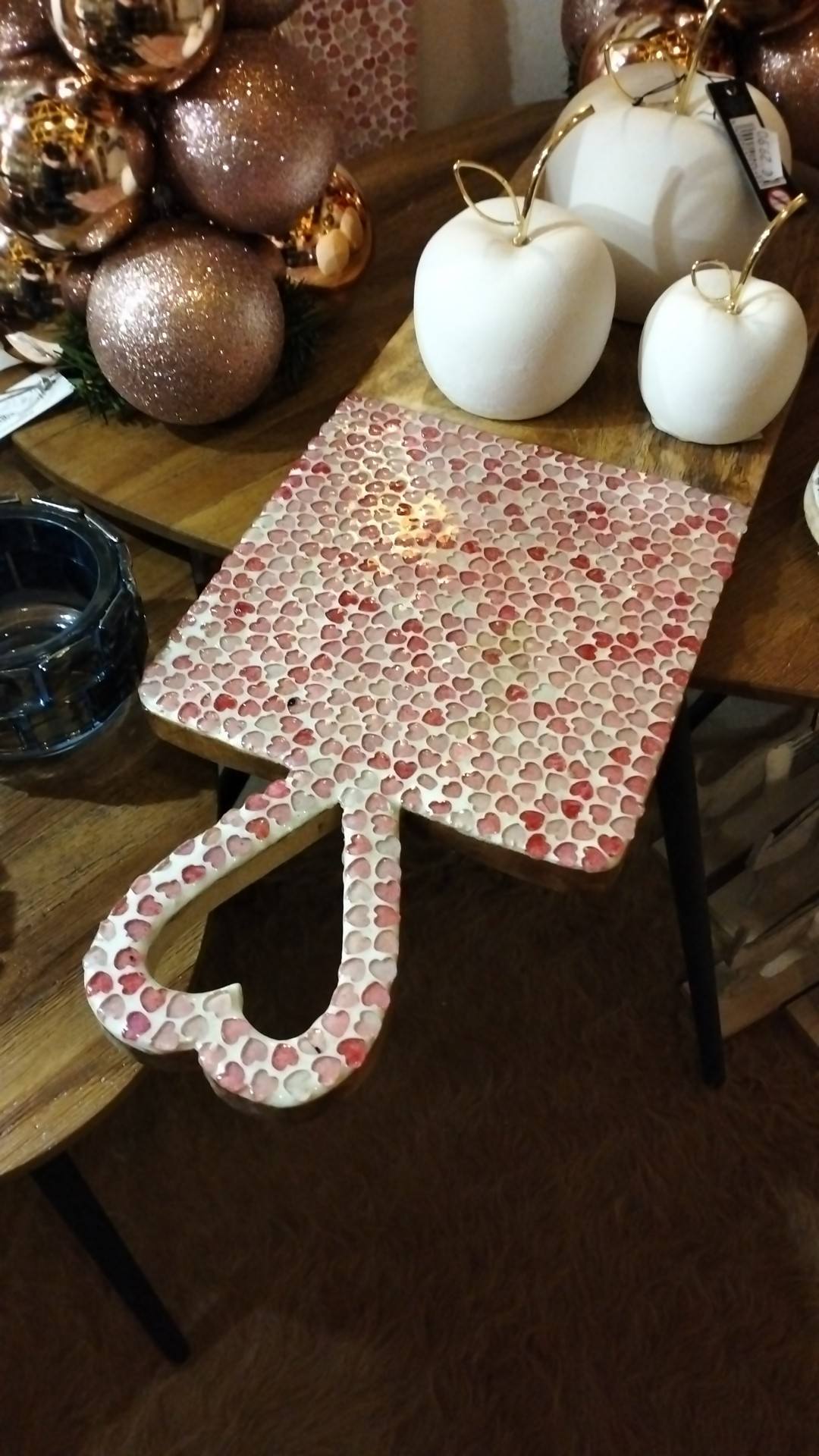 dienblad/plank - j-line - Mangohout met Hartjesmozaïek - Roze - 70 x 20 cm - Afbeelding 3