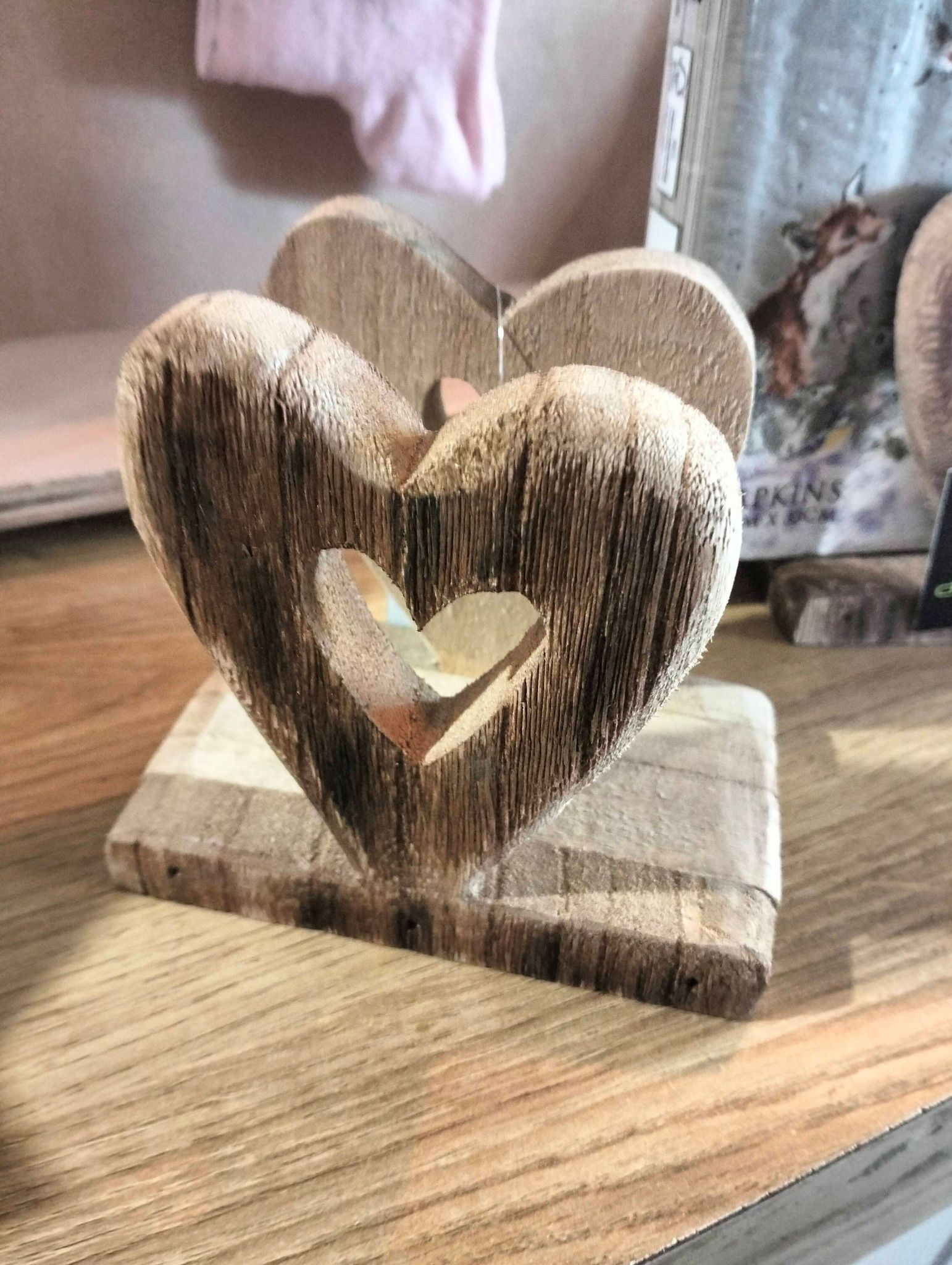 decoratief - Servettenhouder met Harten - Naturel - Hout - 11 × 7 × 11 cm - Afbeelding 2