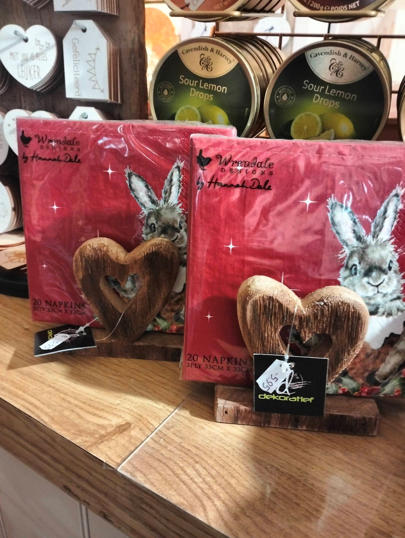 decoratief - Servettenhouder met Harten - Naturel - Hout - 11 × 7 × 11 cm