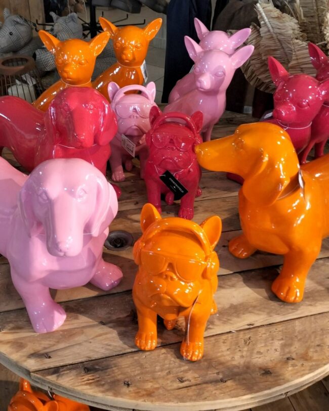 decoratief ornament - Bulldog - Countryfield - Oranje / Fuchsia / Roze - polystone - assortiment van 3 kleuren/prijs per stuk