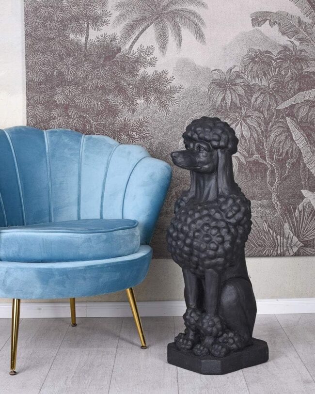 decoratief beeld - Countryfield - Poedel zittend Winona - Zwart / Steenlook - polystone - H 81 cm - (enkel afhalen/geen verzending)