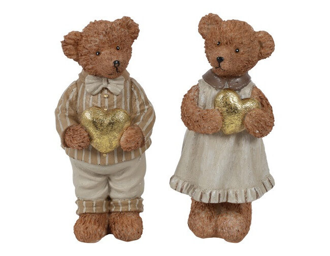 Countryfield - Beer met Gouden Hartje - Bruin - kunsthars - L7,5B7H16CM - Assortiment van 2/prijs per stuk
