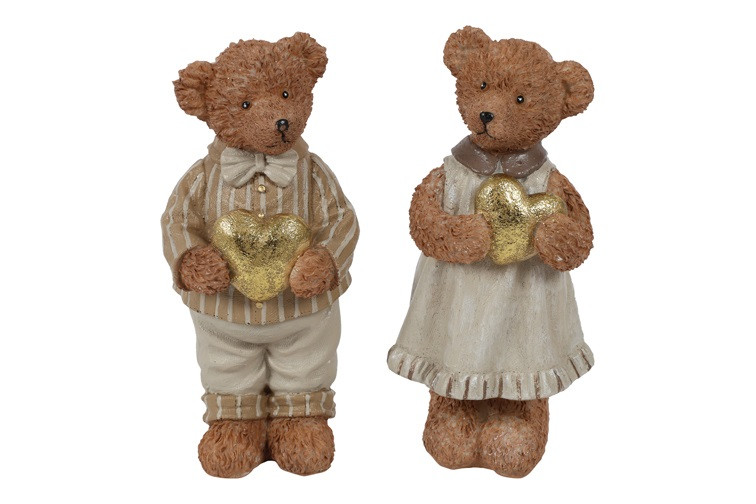 Countryfield - Beer met Gouden Hartje - Bruin - kunsthars - L7,5B7H16CM - Assortiment van 2/prijs per stuk