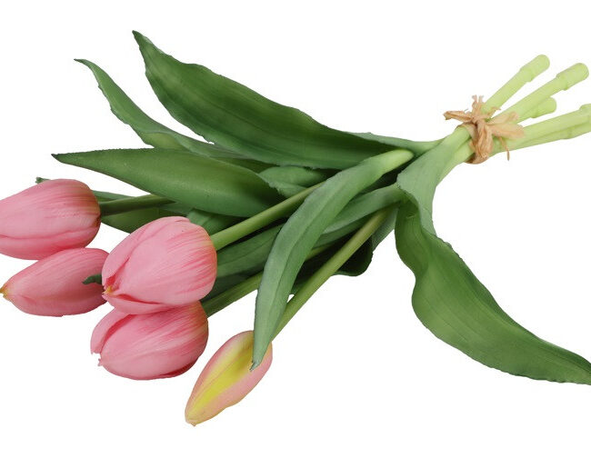 Kunstboeket - countryfield - tulpen - kunststof - 5 stuks donker roze - L15B15H29CM