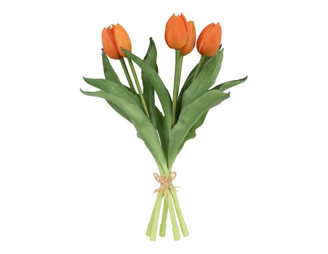 Kunstboeket - countryfield - tulpen - kunststof - 5 stuks oranje - L15B15H29CM