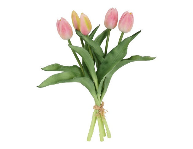 Kunstboeket - countryfield - tulpen - kunststof - 5stuks roze/crème - L15B15H29CM