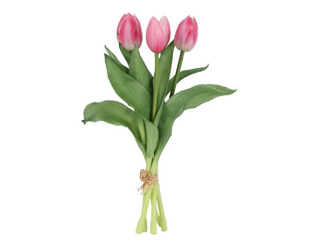 Kunstboeket - countryfield - tulpen - kunststof - 5 stuks roze/wit - L15B15H29CM