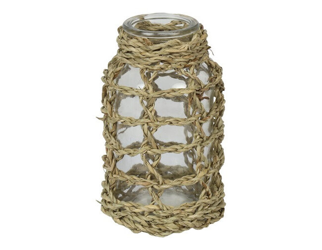 Countryfield - Vaas Rogier- Naturel – Riet/Glas - S: L9 × B9 × H16 cm