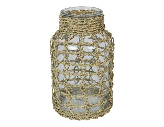 Countryfield - Vaas Rogier- Naturel – Riet/Glas - L: L15 × B15 × H25 cm